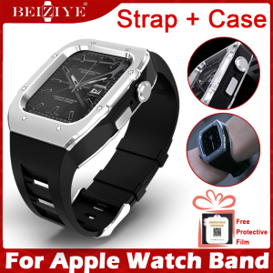 【Phim miễn phí】 sang trọng trường hợp Viton dây đeo + apple watch loạt trường hợp 8 7 45mm For wpple watch SE 6 5 4 44mm ban nhạc cao su sửa đổi bộ dây đeo + trường hợp đồng hồ thông minh vòng đeo tay