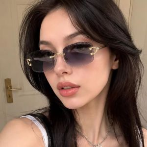 NOER Rimless Frame Rimless Sunglasses Gradient Sunglasses Gradient Tint Fashion Sunglasses Fashion Irregular Edge Sunglasses Square Sunglasses Women
