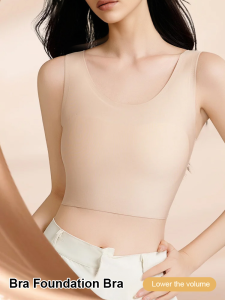 Womens large breasts underwear Wide shoulder invisible corset antibump thin underwear with bra pads