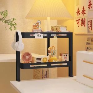 VERMILL Multi Functional Countertop Shelf Carbon Steel 2 Tiers Office Desk Storage Rack Storage Rack Adjustable Layered Bookshelf Office Desk