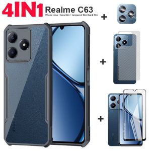 4in1 For Realme C63 phone case and Realme C63 tempered glass Full screen cover tempered glass film+Camera lens Film+back film +Shockproof Phone Case Privacy Ceramic membrane