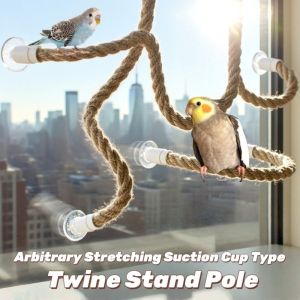 Non-slip DIY Bendable Perch for Birds Linen Rope Comfortable Grip Suction Cup Bird Climbing Rope Beak Grinding Bar Easy To Install Parrot Standing Perch Cage Accessories