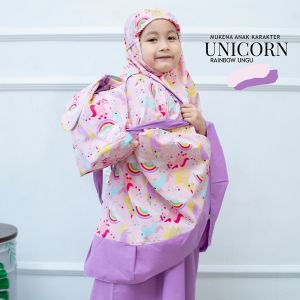 Mukena Anak Katun Karakter Unicorn Rainbow Ungu