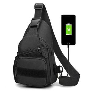 JOANNA BAG #1655 KOREAN CANVAS FASHION TACTICAL CHEST CROSSBODY BAG WITH USB CHARGING PORT FOR MEN