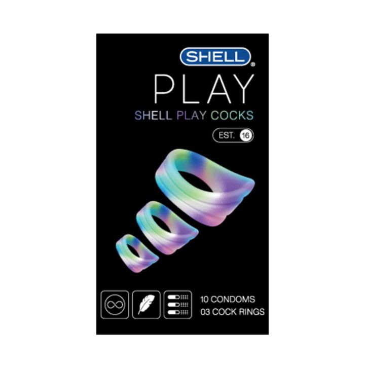 Bao Cao Su Kéo Dài Thời Gian 6 Tính Năng Shell Play Cocks Hộp 10 Cái + 3 Vòng Kéo Dài Thời Gian