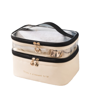 JNL Waterproof Double Layer PU Transparent Solid Color Travel Cosmetic Bag B13