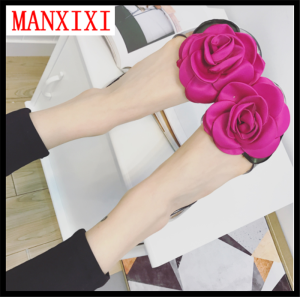 MANXIXI Brand Fashion Bohemian Jelly Ballet Flats Sandals Rose Inlay Shoes For Women （35-40 Size）