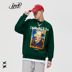 INFLATION brand men spoof Van Gogh self-portrait fun print 400g heavy fleece sweater 2023 autumn new trendy fleece boy round neck top