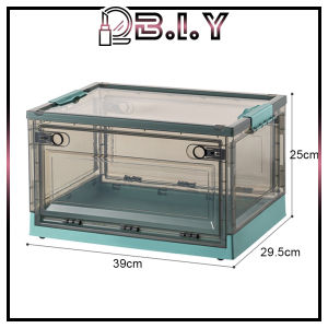 B.I.Y Foldable Storage Box Stackable Organizer | Transparent Multipurpose Cabinet | Kotak Simpan Barang Boleh Lipat | 折叠收纳箱透明