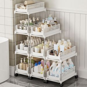 MECOME ดีไซน์แบบดึงออกได้ ชั้นวางของเคลื่อนที่ ประหยัดพื้นที่ โครงสร้างแบบชั้น ชั้นเก็บของพับได้ ประเภทลิ้นชัก ความจุขนาดใหญ่ ที่จัดระเบียบแบบมีล้อ ใช้ในบ้าน