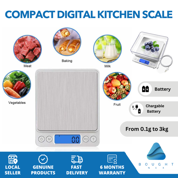 Compact Digital Kitchen Scale Battery and USB Rechargeable Battery 3kg
