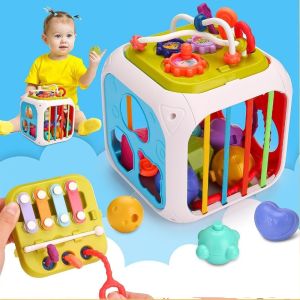 【STOCK】Shape toy sorting motor skill sensory baby kids cube educational shape training rainbow toys Montessori music