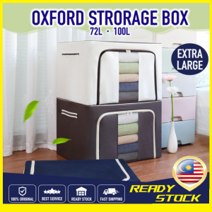 (Ready Stock) Thick Quality 72L Oxford Storage Box Foldable Extra Large Detachable Cloth Storage Cloth Organiser Steel Frame Kotak Simpanan Oxford Foldable Extra Large Detachable Storage Box with Steel Frame