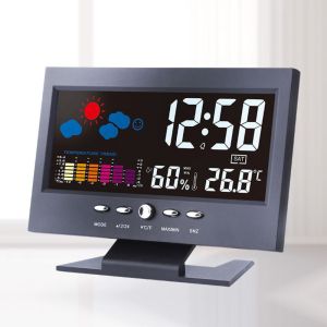 UDIEOA  Perpetual Calendar LED Weather Clock Color Screen Backligh Backlight Alarm Clock Creative Voice-Activated Electronic Alarm Clock Bedroom
