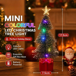 Mini LED Christmas Tree Night Light Colorful Twinkle Star Topper Battery Powered Desk Decor 17.5cm