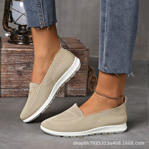 [Free Shipping] WomenS Flat Shoes 2026 Autumn New Collection Slip-On Style Comfortable For Mothers Featuring A Knitted Mesh Upper Available In Plus Sizes