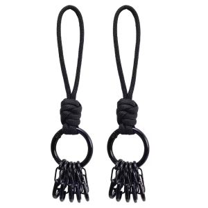 4Pcs Outdoor Multifunctional Lanyard Key Chain 5 Rings Metal S-shaped Spring Buckle Backpack Hook Black Anti-loss Umbrella Rope Key Ring