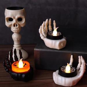Đèn LED Halloween Bàn Tay Xương Trắng Cầm Nến Trang Trí Mạng Nhện Ma Quái Decor Tiệc Hóa Trang