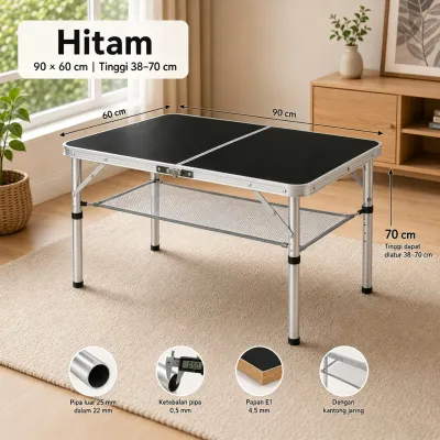 Meja Lipat Koper Meja Lipat 120x60cm Aluminium Meja Camping Meja Lipat Outdoor Meja makan lipat biru