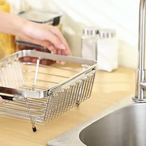 GSLIFE Adjustable Large Stainless Steel Sink Drain Basket Fruit Vegetable Washer Kitchen Storage Rack