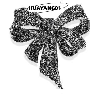 HUAYANG01 [HOT FASHION] Rhinestone Bow Brooch Pin Women Shirt Collar Big Bowknot Brooch Jewelry