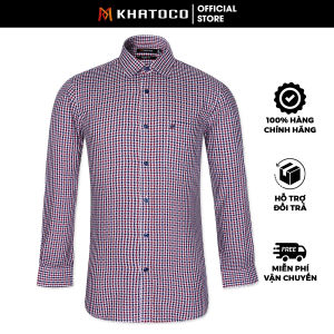 Sơ Mi Caro Tay Dài Màu Đỏ - Xanh Navy - Trắng Form Tailor Fit Chống Nhăn Lai Bầu - Áo Nam Khatoco