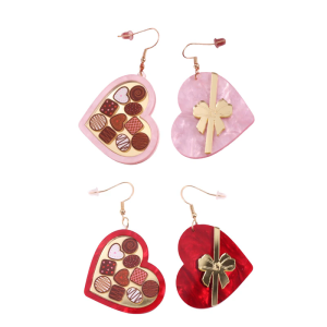 Acrylic Heart Shaped Drop Earrings Stylish Chocolate Gift Box with Bowknot Ear Rings for Birthdays Or Anniversaries