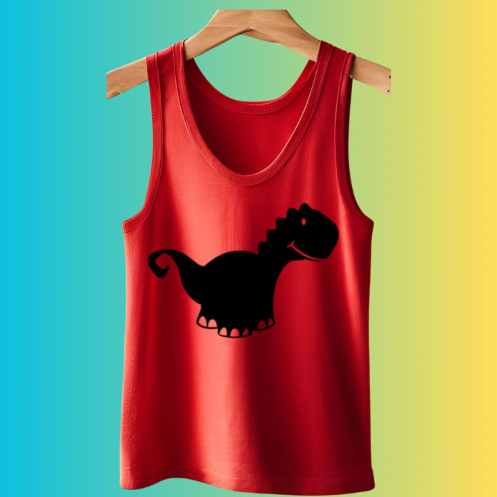Babyhug 100% Cotton Knit Sleeveless Alphabet & Dino Printed Sando Vests Pack of 3 - Light Blue White & Red main image 0
