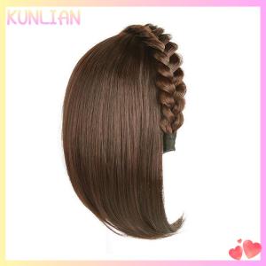 [KUNLIAN] Tóc giả cho phụ nữ tóc ngắn Headband với tóc tóc tóc giả xương cá với tóc giả tích hợp tóc vá phụ kiện tóc