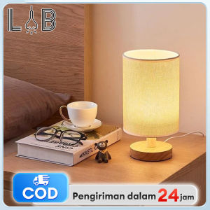 Lampu Meja Led Control 3 Color Lampu Wood Meja Hias Kain LED Lampu Vintage Gaya Jepang Lampu