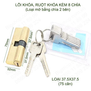 Ruột khóa cửa tay gạt bằng đồng kèm 8 chìa khóa có nhiều kích cỡ cho khách lựa chọn (loại khóa 2 bên)