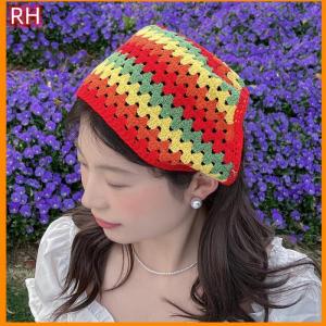 🔥🔥🔥ranghe ผ้าโพกหัวถักโครเชต์แบบกลวงน่ารักแนวย้อนยุคสไตล์ฝรั่งเศสผ้าคาดผมสามเหลี่ยมสไตล์ชนบทสำหรับฤดูใบไม้ผลิฤดูร้อน