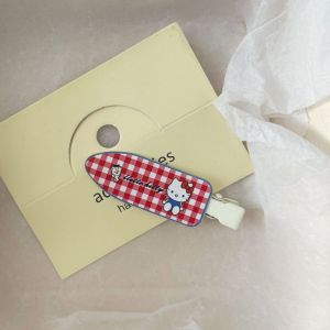 SeasTina| Sweet Cool Plaid Red Full Body Cat Shovel Barrettes Japanese Sweet Girl Bangs Cropped Hair Clip Barrettes Hair Accessories