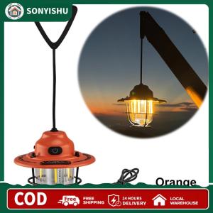 【New Arrival】 LED Retro Decorative Light USB Charging Portable Camping Lantern 1200mAh Camping Hanging Lamp for Camping Hiking Fishing