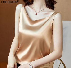 Áo cocoepps 2024 áo ba lỗ có dây cổ chữ V phong cách nữ mới Áo Thun Cơ Bản không tay đồ mặc ngoài Satin Lụa băng nữ
