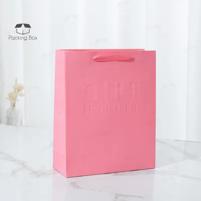 PKB Solid color gift bag embossed gift bag high-end handbag business style paper bag plain colour gift bag