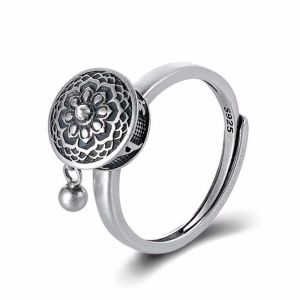 LIEYH Women Vintage Faith Rotatable Buddhism Transfer ring Female Rings Korean Style Ring Amulet Opening Ring Ethnic Style Ring