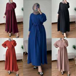 Gamis Crinkle Airflow premium Terbaru 2024 Motif Polos Busui Friendly