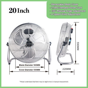 10/16/20 Inch Heavy Duty Industrial Floor Fan Big 3 Aluminum Metal Blade Fan Inverter Electric Fan 60W 100W High Power Stronge Cooling Fan With 4 Gears Wind Adjustable Ground Fan Suitable For School Home Factory Workshop Farm