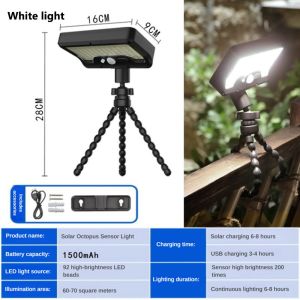 Shipping from Malaysia solar light outdoor 92 LED Solar Flood Light Waterproof Flexible Octopus Tripod Clip Light Portable Garden Decorative Light Camping Patio outdoor lighting 太阳能灯户外灯