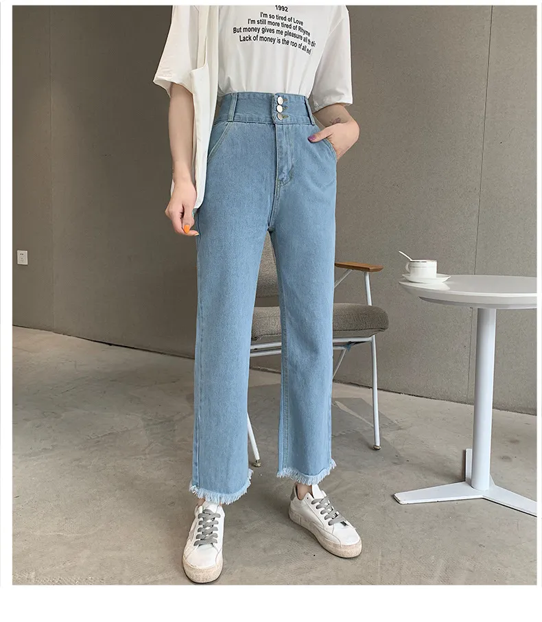 IELGY high-waisted wide-leg plus size jeans women's raw edge