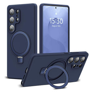 Skin-friendly Silicone Phone Case For Samsung Galaxy S26 S25 S24 S23 Ultra with Magnetic Invisible Stand For Mag-Safe Full Camera Cover For Samsung Galaxy S25 Edge S26 S24 S23 Plus Military Shockproof Casing