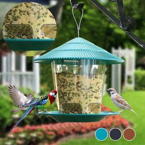 PLLEWY Waterproof Automatic Bird Feeder Hanging Transparent Bird Food Container Portable House Type Bird Feeder Outdoor Garden