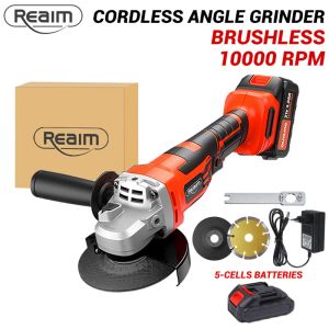 REAIM Brushless Cordless Angle Grinder Cutting Polishing Portable Lithium Battery rechargeable power tools High Power 
