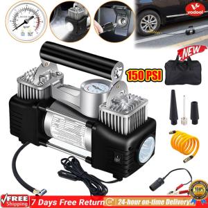 [Vodool Official Mall][Vodool Official Mall] 12V Portable Dual Cylinder Air Pump Heavy Duty Car Truck Air Compressor 150PSI Dual Cylinder Tire Inflator Automotive Inflation Pump