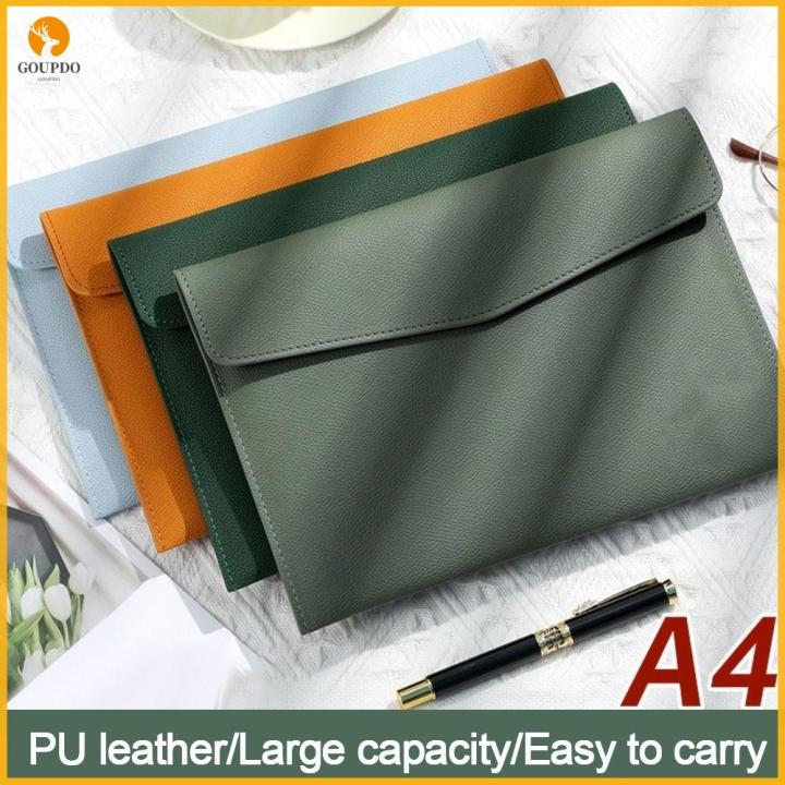 GOUPDO Leather Leather File Folder Large Capacity A4 File Bag ...