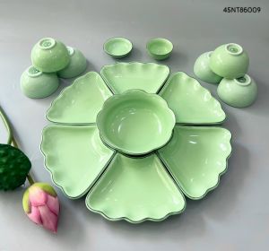 Bộ bát đĩa hoa mặt trời Bát Tràng men ngọc trơn - Hàng có bảo hành - Bộ đồ ăn bộ bát đĩa thờ cúng gia tiên