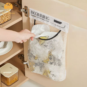Large Capacity Storage Bag Kitchen Wall Mounted Velcro Mesh Bag Self-adhesion Garbage Bag Organizer Hanging Bag