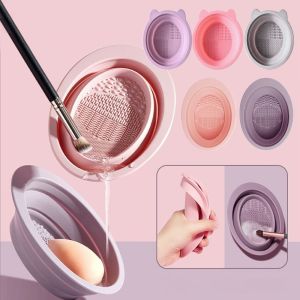 OMQAIO Silicone Makeup Brush Cleaning Bowl Beauty Foldable Cosmetic Scrubber Board Eleagnt Korean Style Makeup Brush Cleaning Mat Household