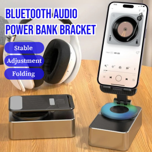 3 in 1 Phone Holder Bluetooth Speaker Wireless Charger Power Bank Bracket Rotatable Foldable with LED light